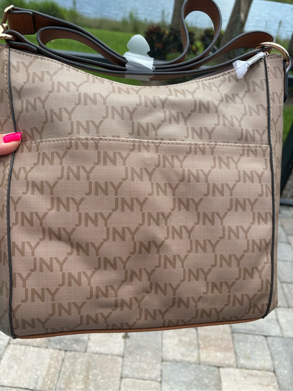 Jones New York Taupe and Tan Patterned Shoulder Bag - Picture 3 of 6